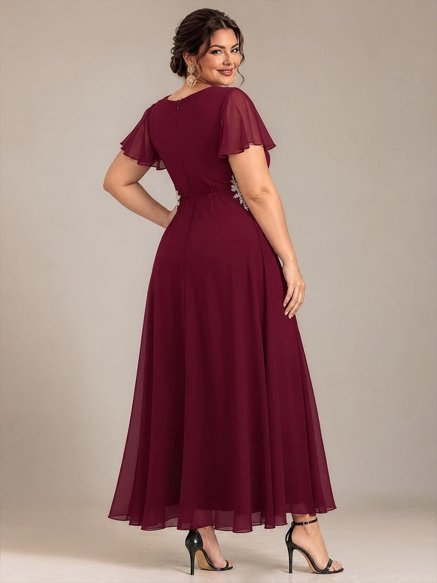 Plus Size Beading Chiffon Evening Dress #color_Burgundy