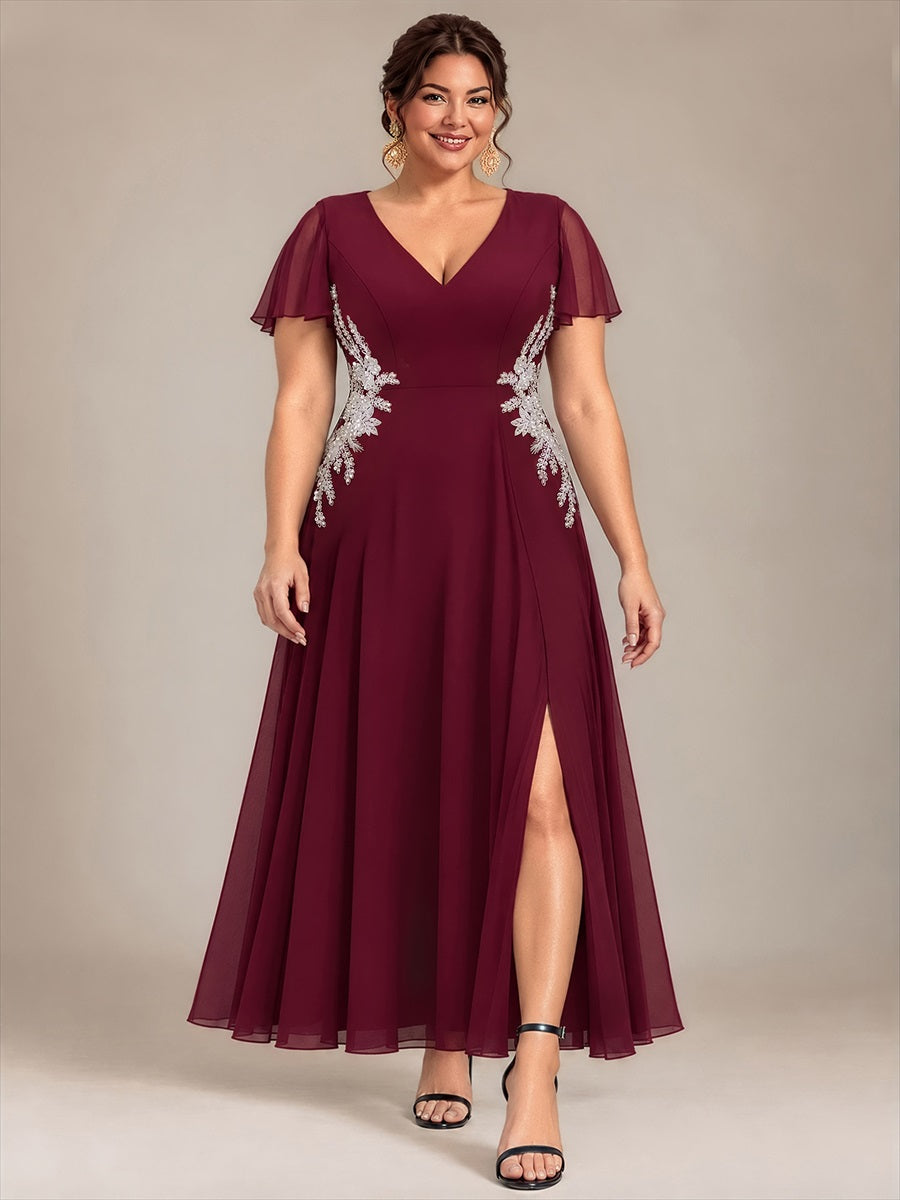 Plus Size Beading Chiffon Evening Dress #color_Burgundy