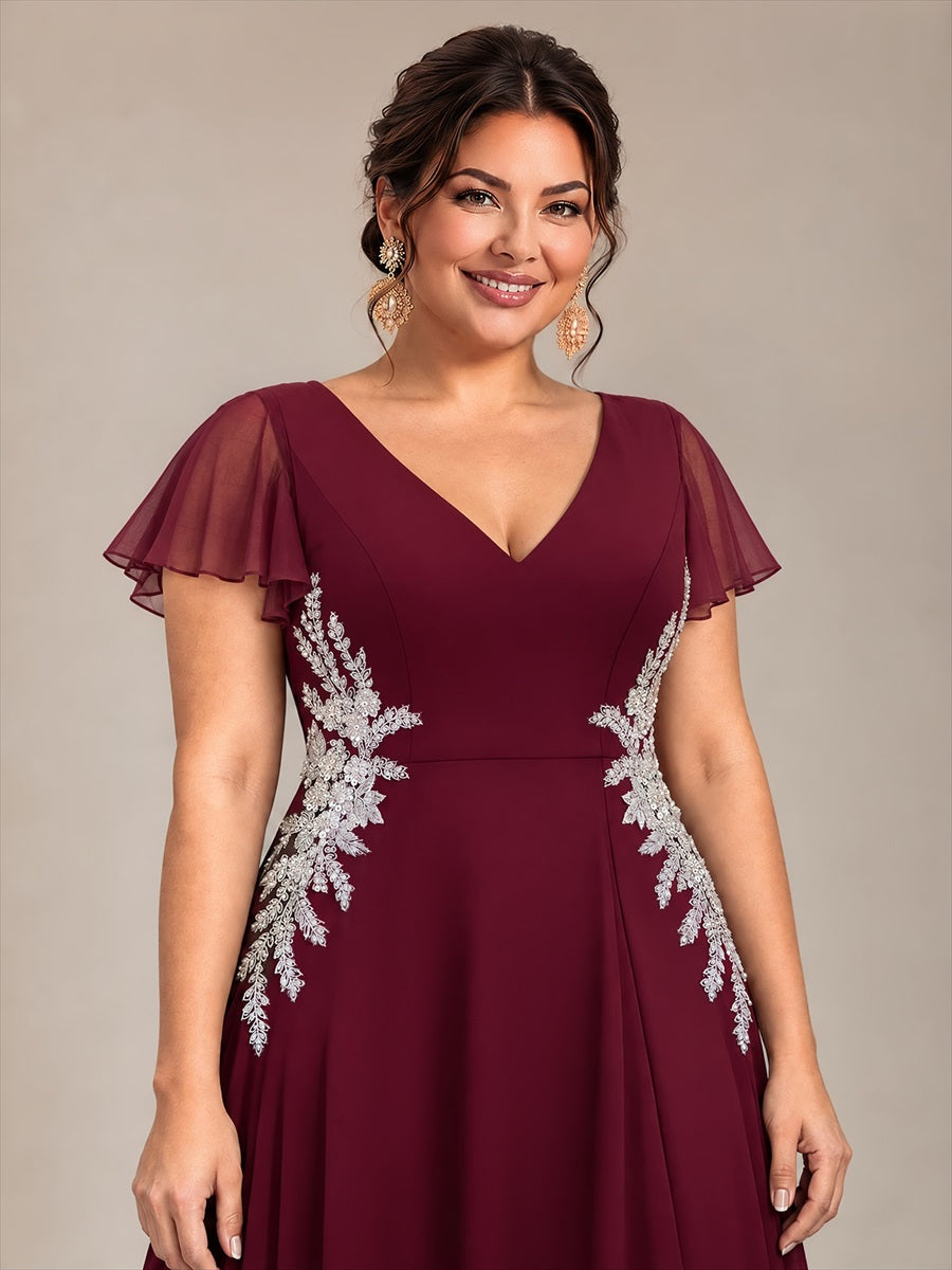 Plus Size Beading Chiffon Evening Dress #color_Burgundy