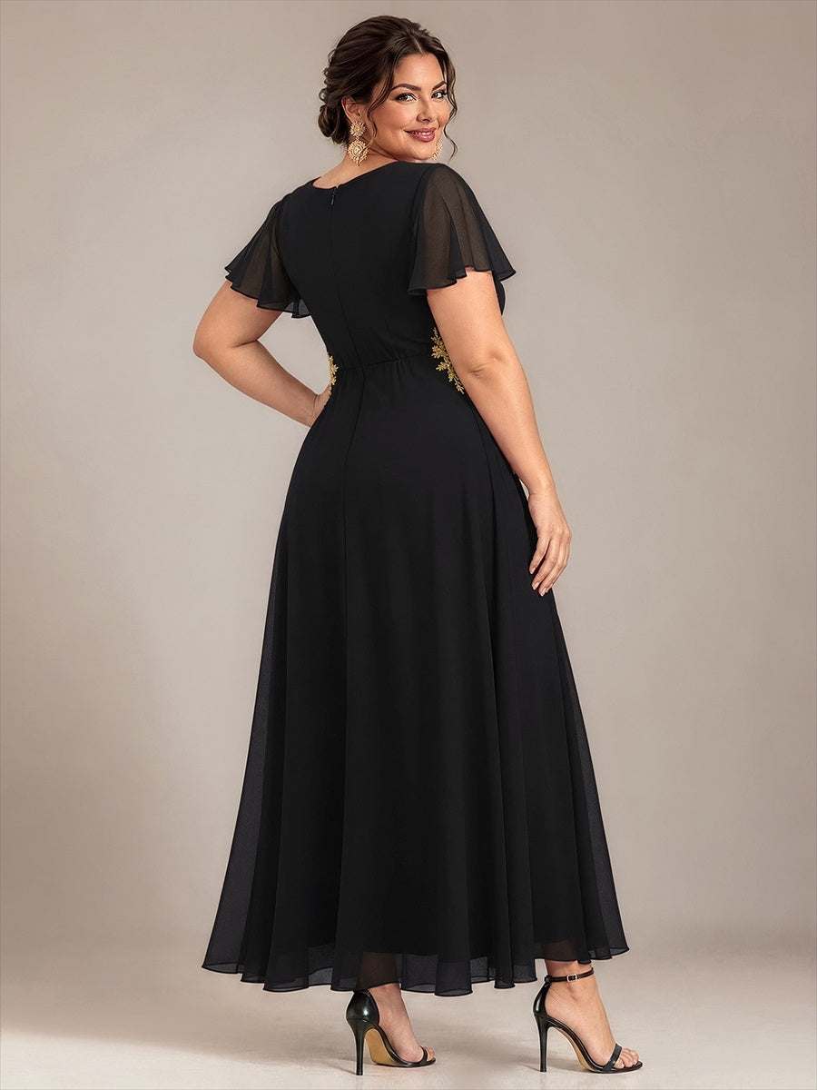 Plus Size Beading Chiffon Evening Dress #color_Black