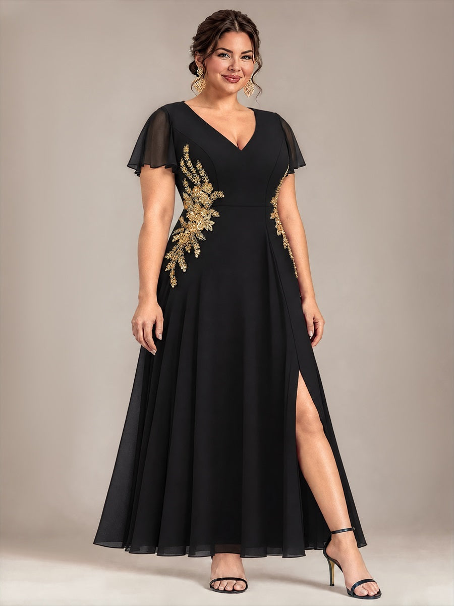 Plus Size Beading Chiffon Evening Dress #color_Black