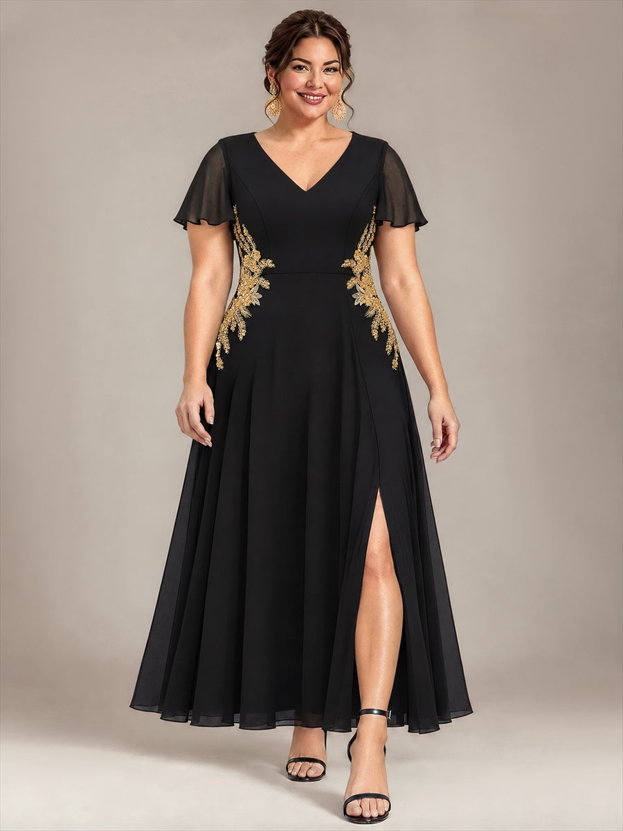 Plus Size Beading Chiffon Evening Dress #color_Black