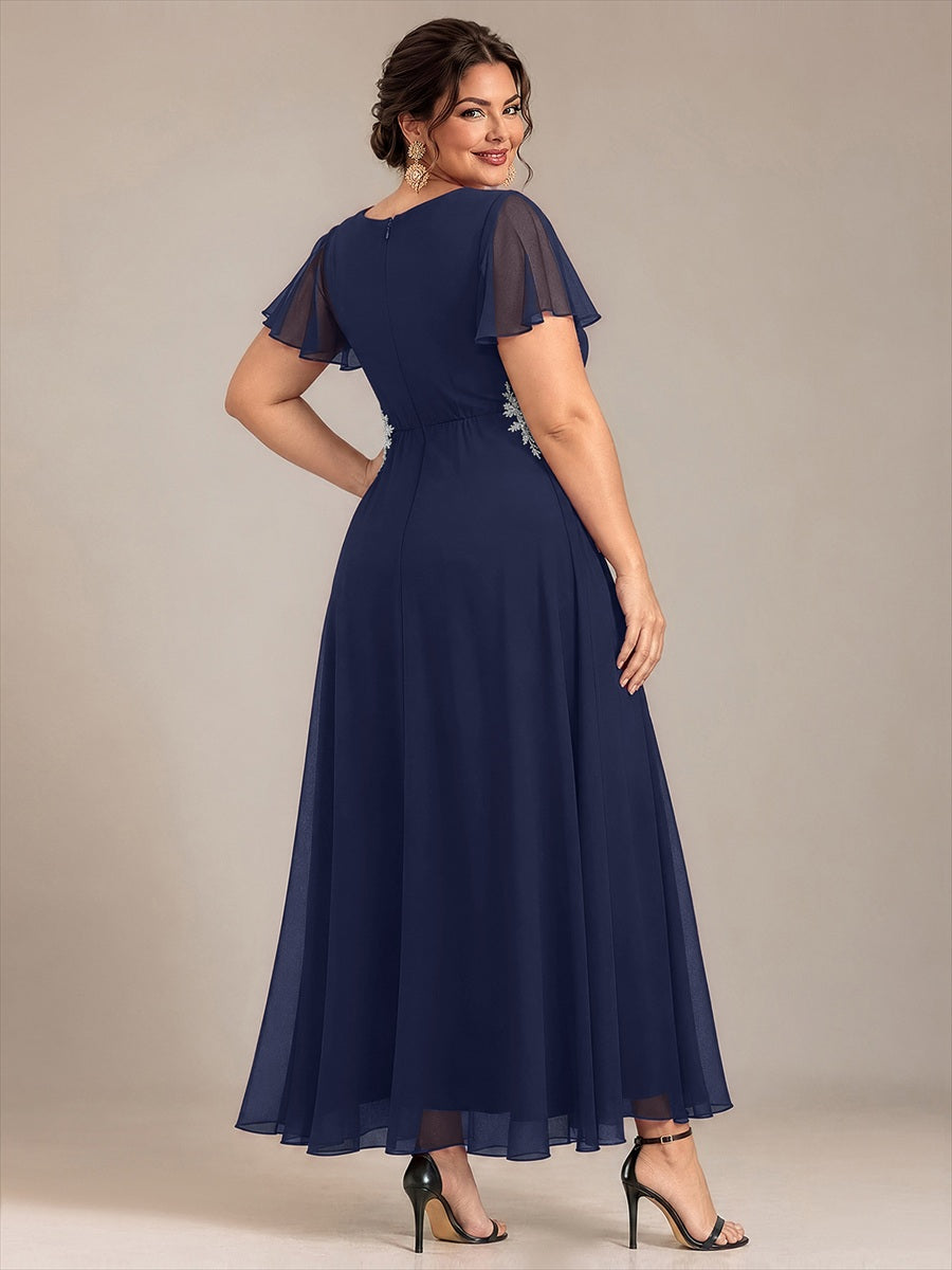 Plus Size Beading Chiffon Evening Dress #color_Navy Blue