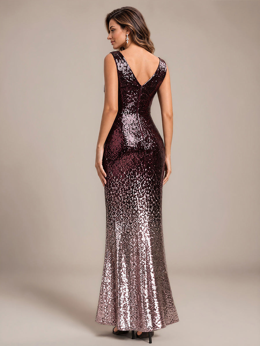 Ombr¨¦ Sequins Mermaid Sleeveless Evening Dress #color_Dark Purple Lavender