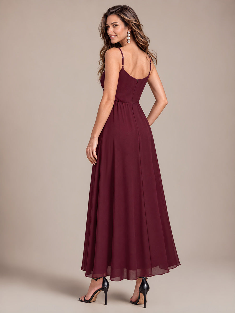 Sequin Chiffon Sleeveless Evening Dress #color_Burgundy