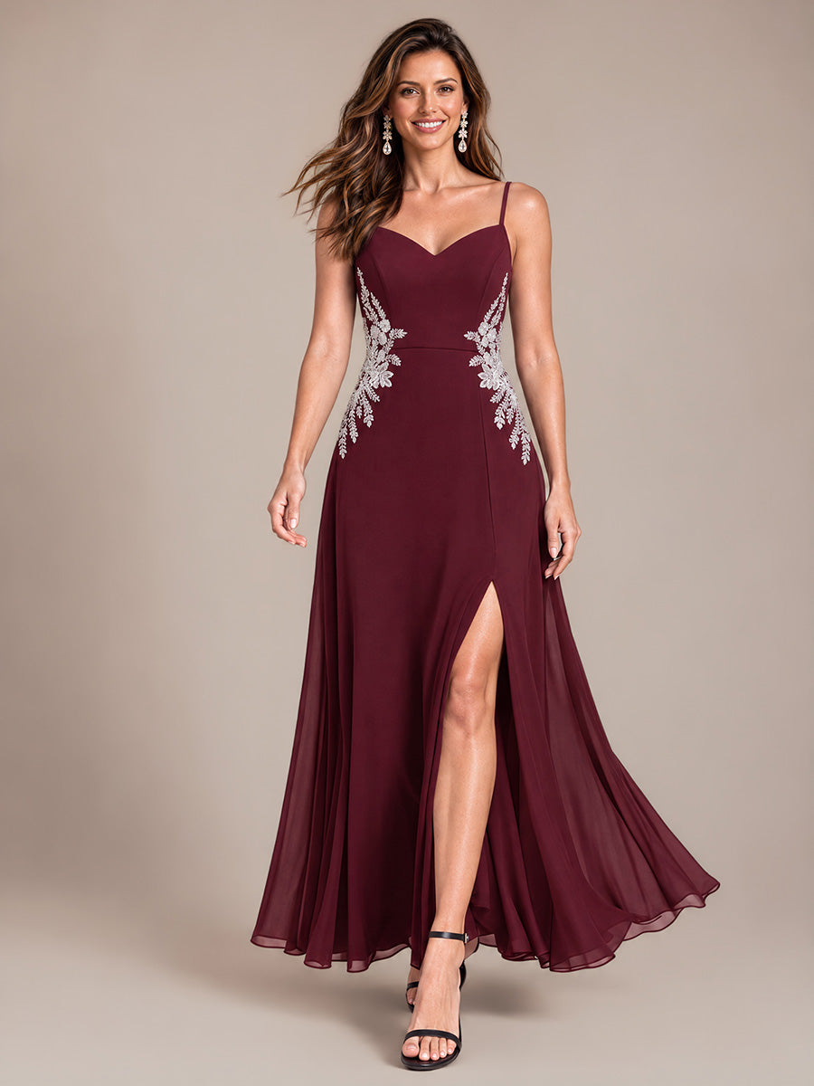 Sequin Chiffon Sleeveless Evening Dress #color_Burgundy
