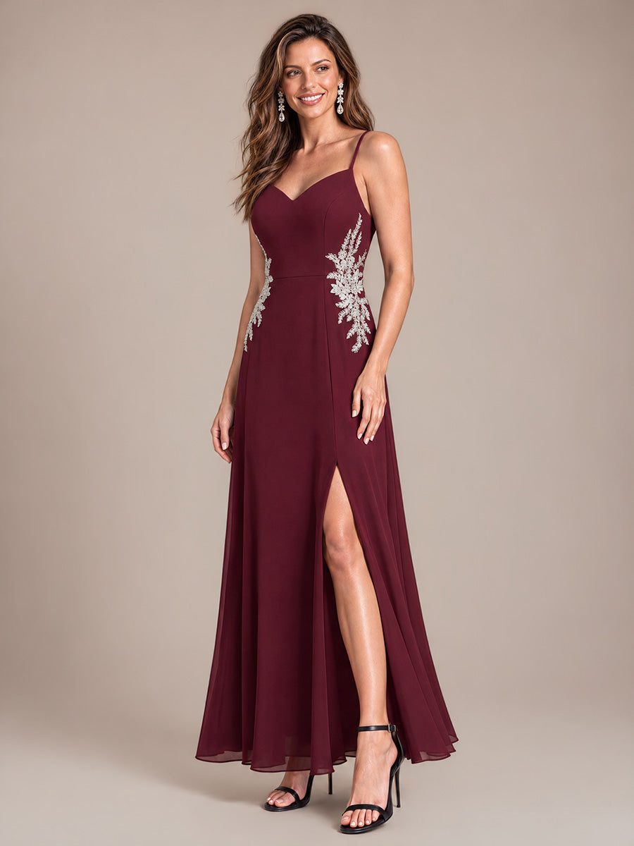 Sequin Chiffon Sleeveless Evening Dress #color_Burgundy