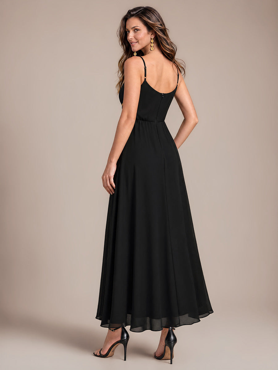 Sequin Chiffon Sleeveless Evening Dress #color_Black