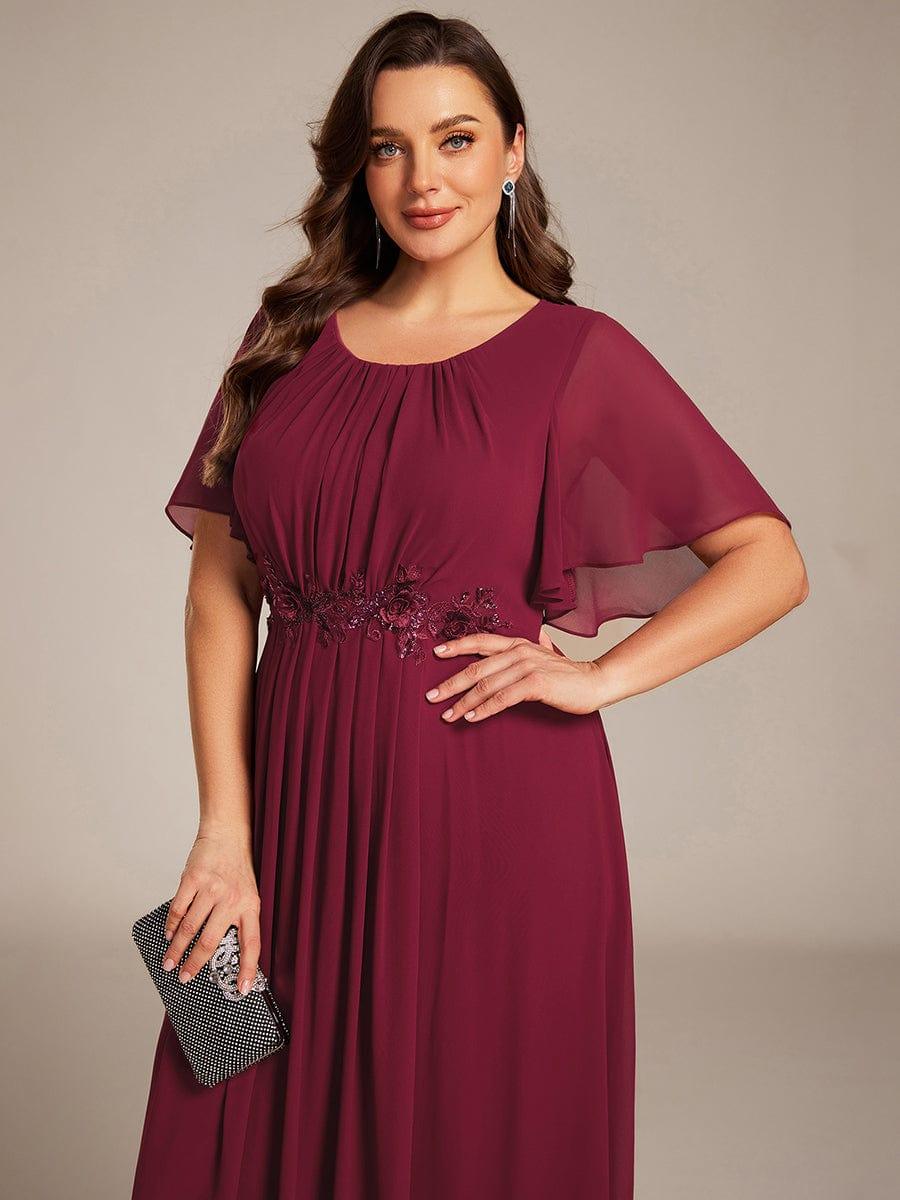 Pleated Applique Maxi Bridesmaid Dress #color_Burgundy