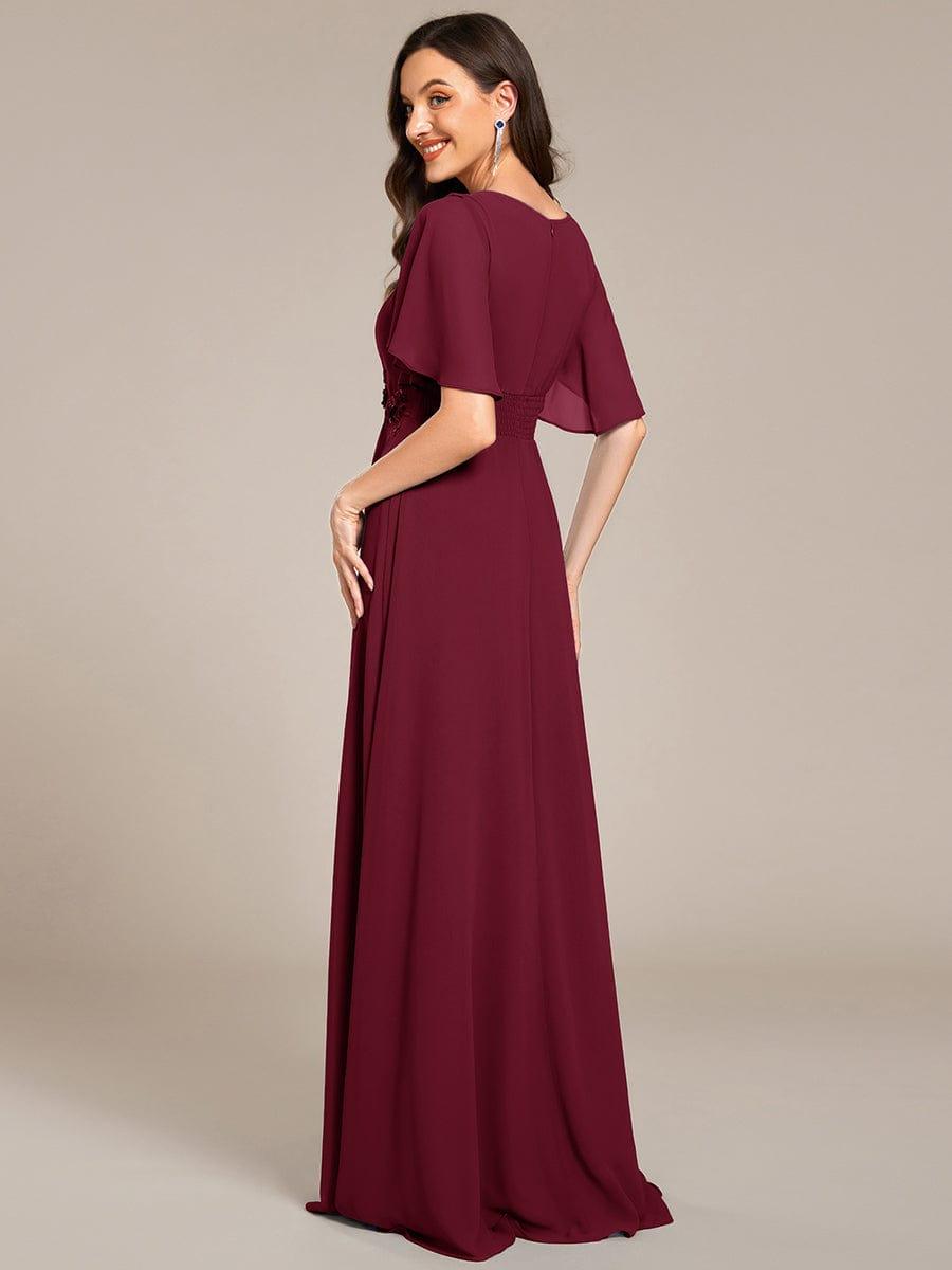 Pleated Applique Maxi Bridesmaid Dress #color_Burgundy