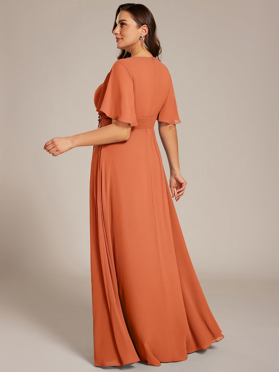 Plus Size Pleated Waist Applique Chiffon Maxi Formal Dress #color_Brandied Melon