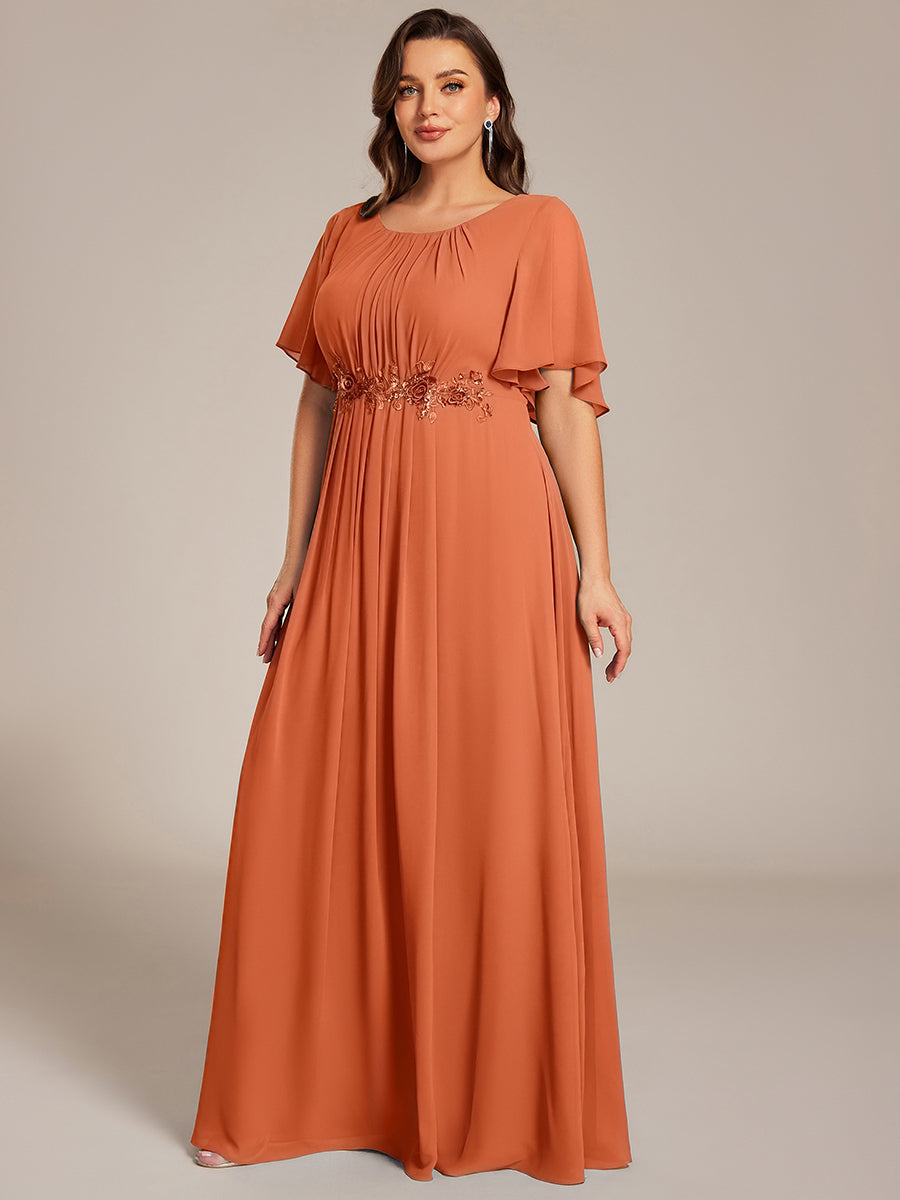 Plus Size Pleated Waist Applique Chiffon Maxi Formal Dress #color_Brandied Melon