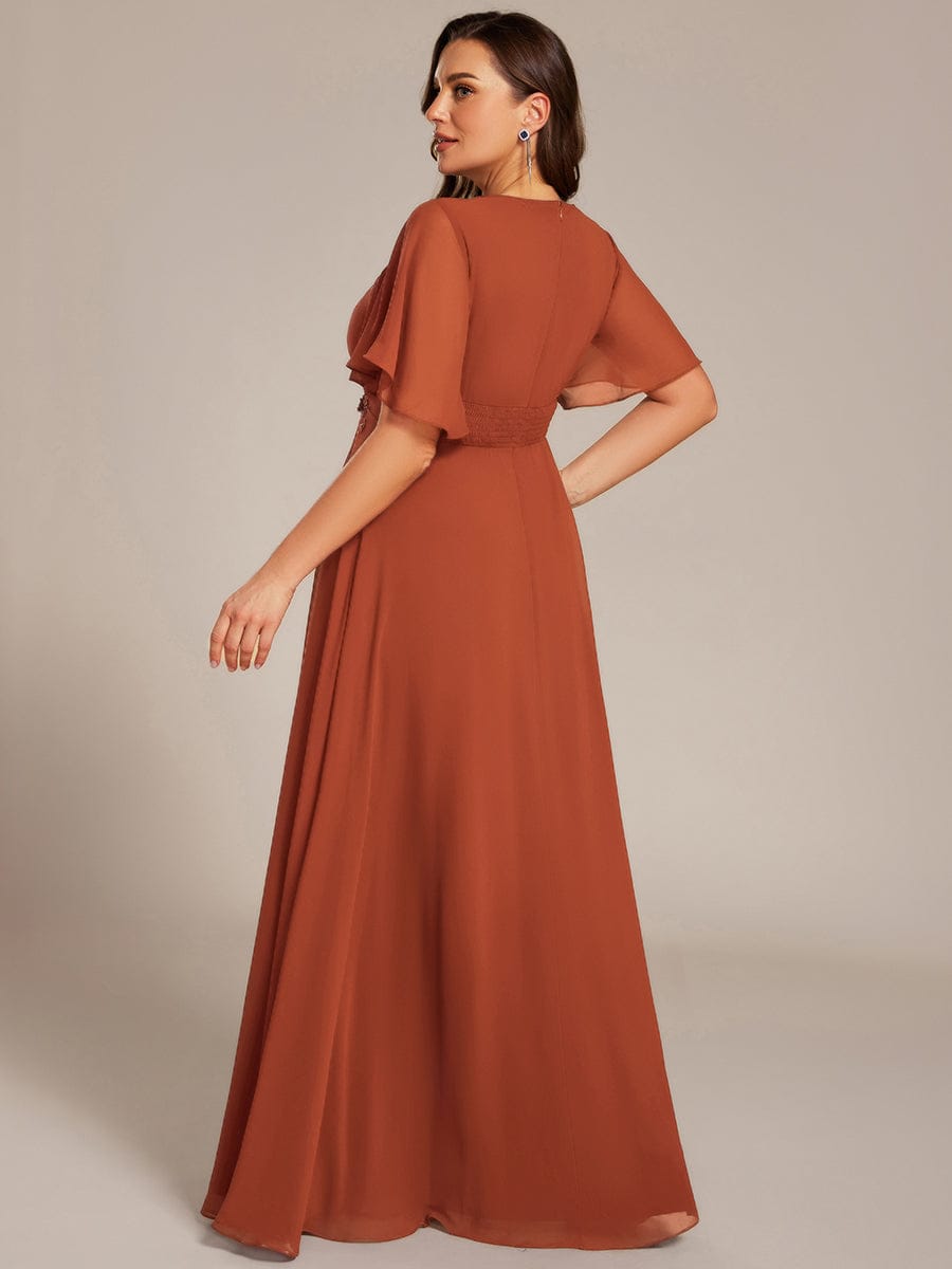 Pleated Applique Maxi Bridesmaid Dress #color_Burnt Orange