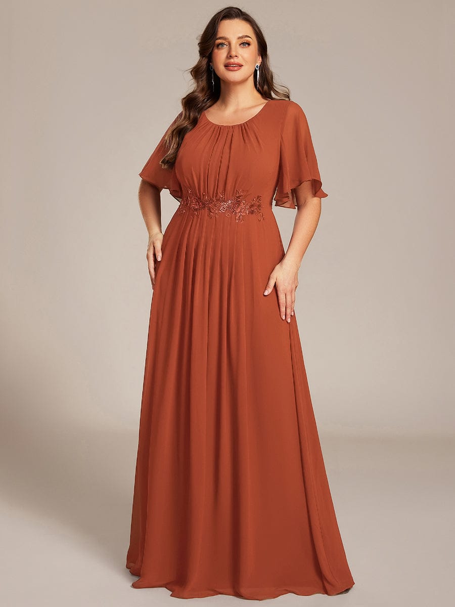 Pleated Applique Maxi Bridesmaid Dress #color_Burnt Orange