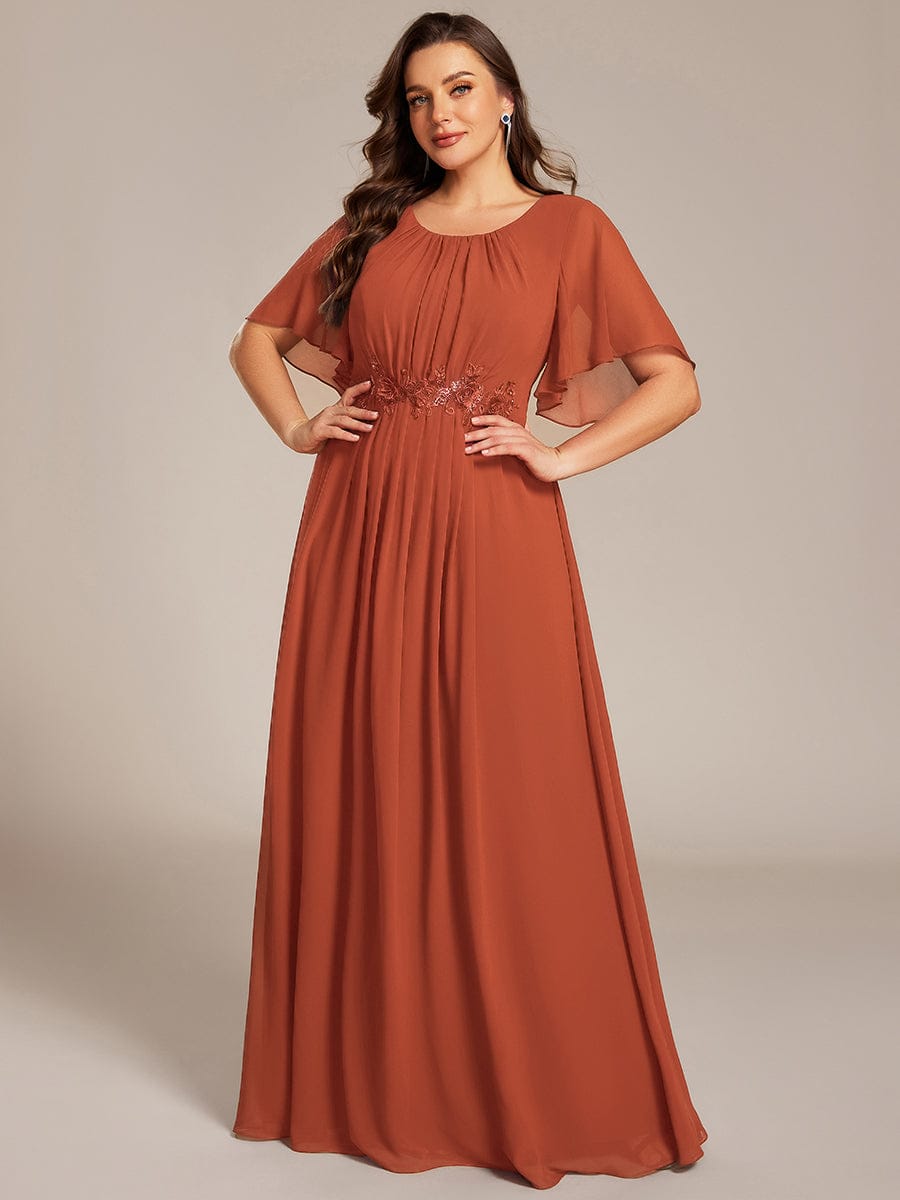 Pleated Applique Maxi Bridesmaid Dress #color_Burnt Orange