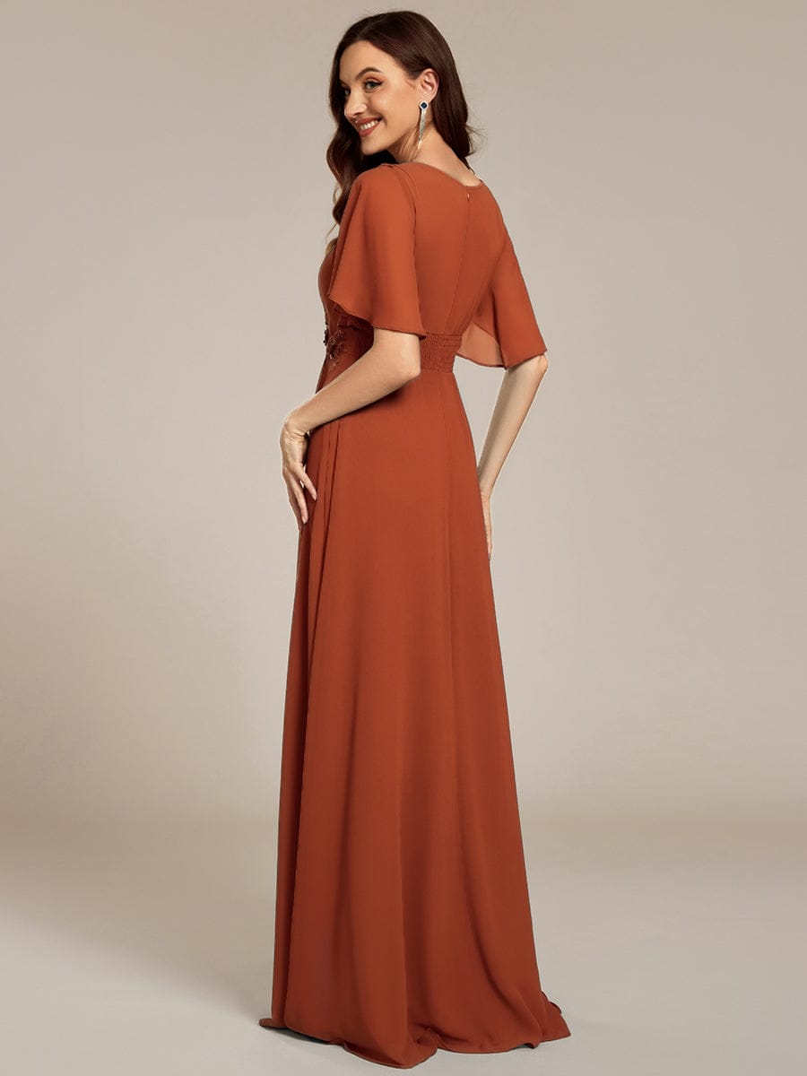 Pleated Applique Maxi Bridesmaid Dress #color_Burnt Orange