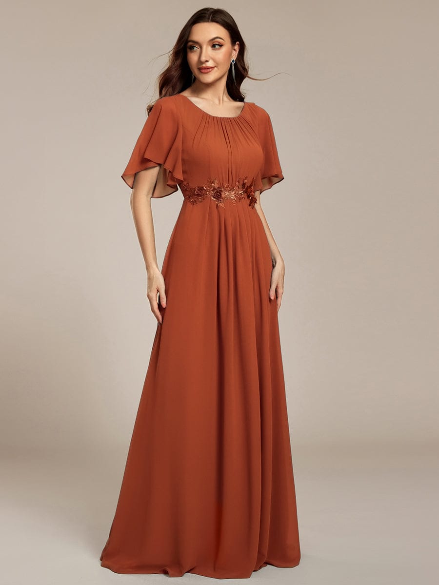 Pleated Applique Maxi Bridesmaid Dress #color_Burnt Orange