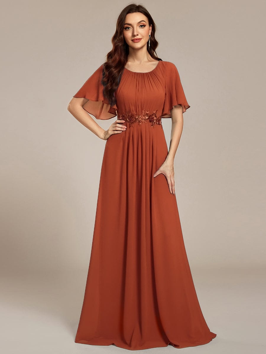Pleated Applique Maxi Bridesmaid Dress #color_Burnt Orange