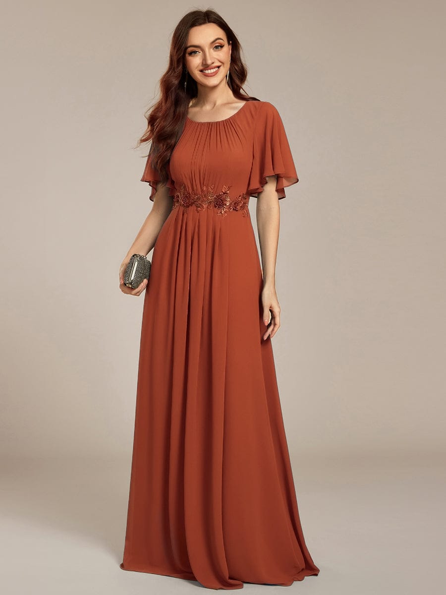 Pleated Applique Maxi Bridesmaid Dress #color_Burnt Orange