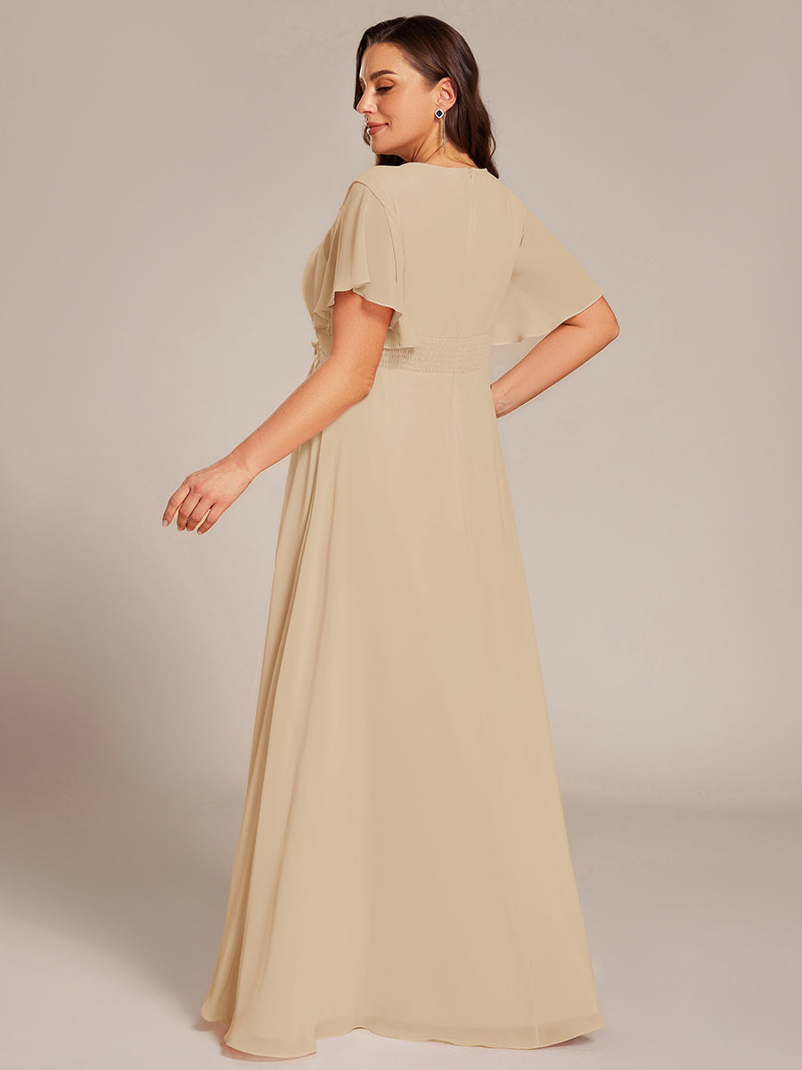 Pleated Applique Maxi Bridesmaid Dress #color_Champagne