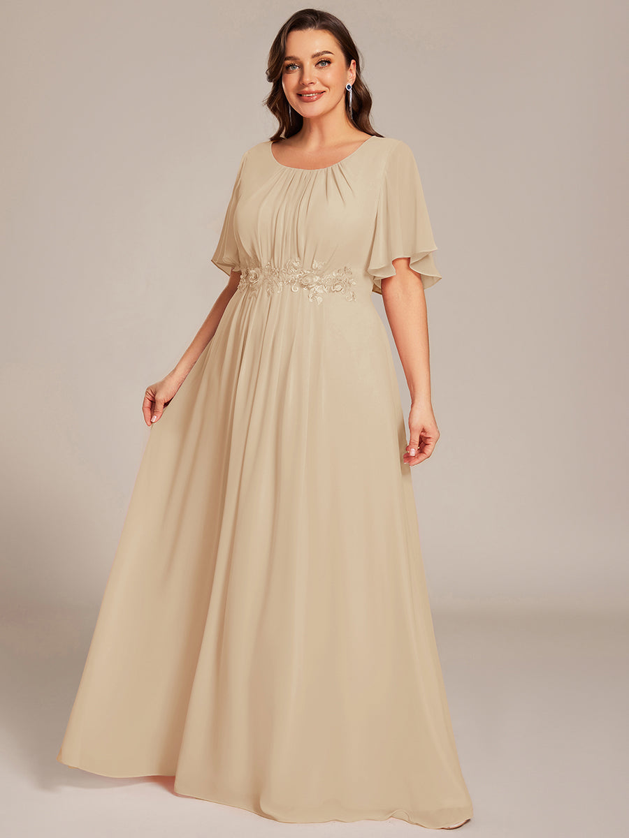 Pleated Applique Maxi Bridesmaid Dress #color_Champagne
