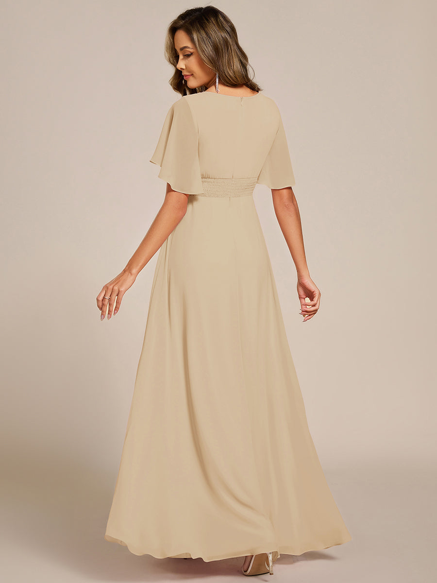 Pleated Applique Maxi Bridesmaid Dress #color_Champagne