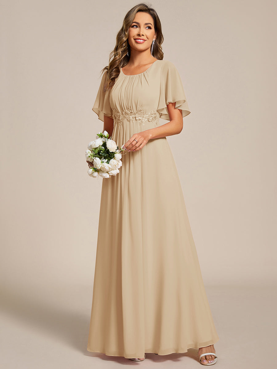 Pleated Applique Maxi Bridesmaid Dress #color_Champagne