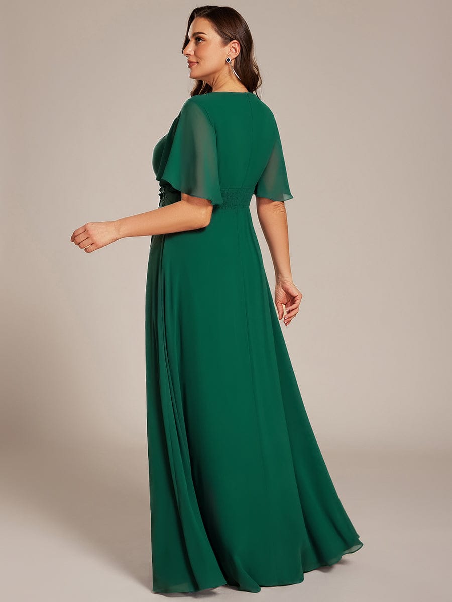 Plus Size Pleated Waist Applique Maxi Bridesmaid Dress #color_Dark Green