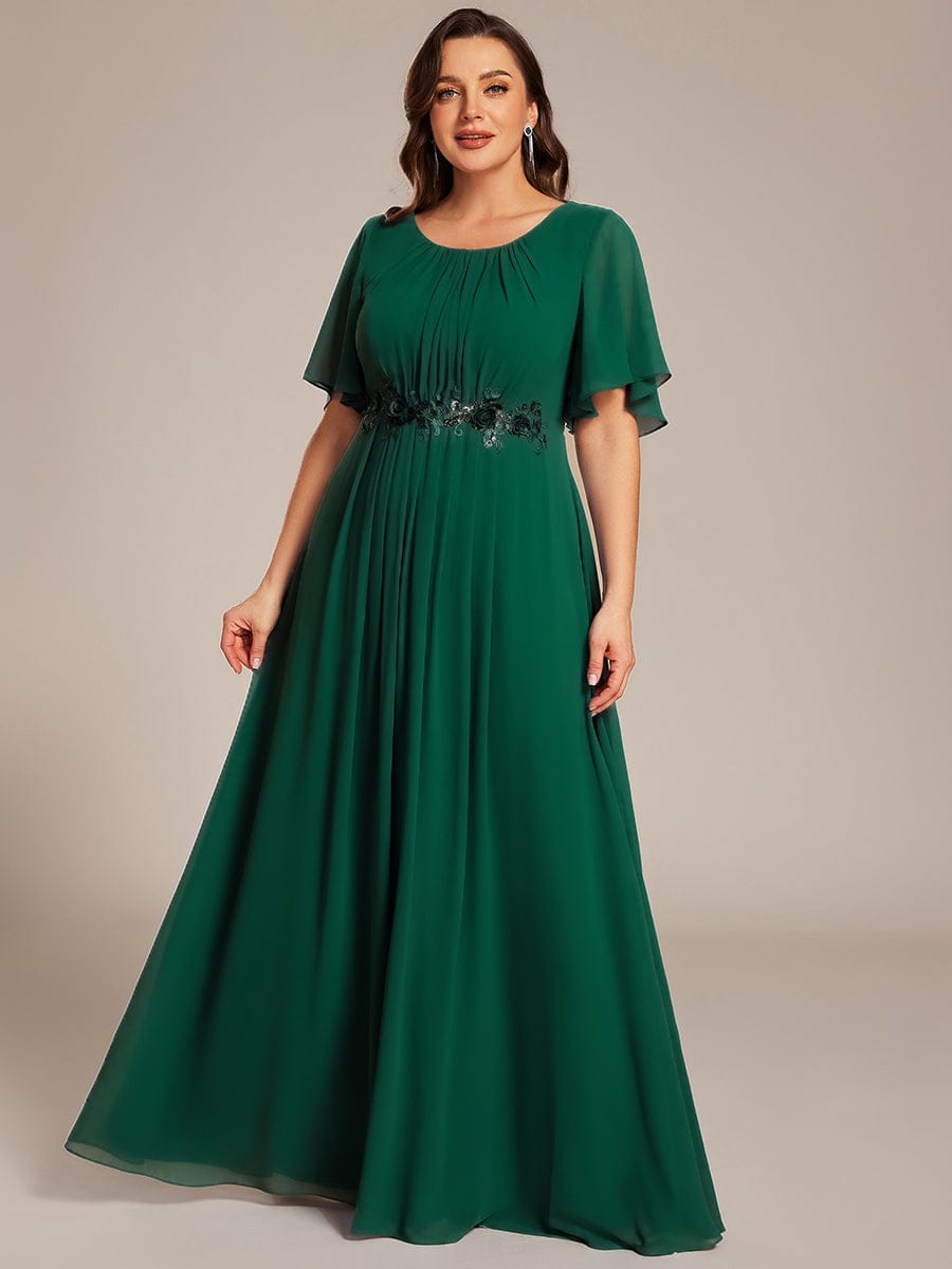 Pleated Applique Maxi Bridesmaid Dress #color_Dark Green