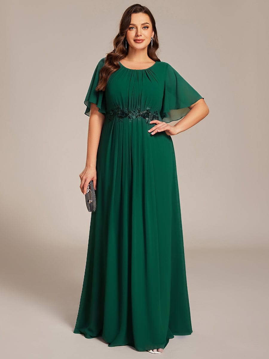 Pleated Applique Maxi Bridesmaid Dress #color_Dark Green