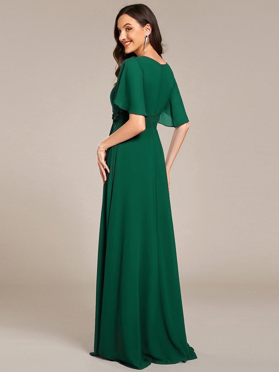 Pleated Applique Maxi Bridesmaid Dress #color_Dark Green