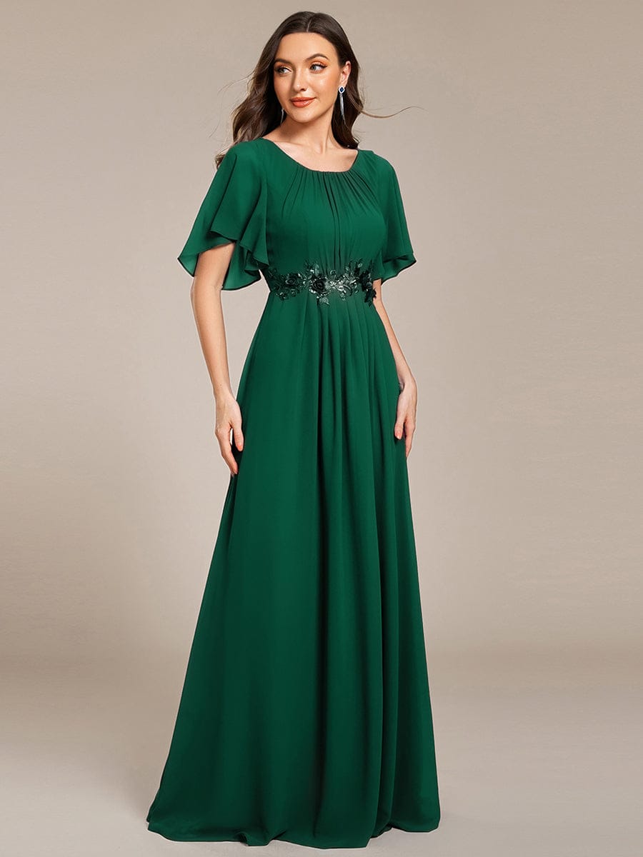 Pleated Applique Maxi Bridesmaid Dress #color_Dark Green