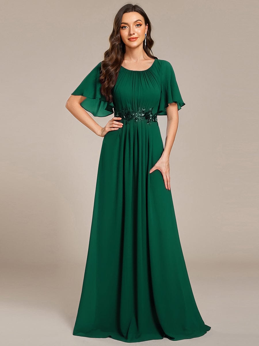 Pleated Applique Maxi Bridesmaid Dress #color_Dark Green
