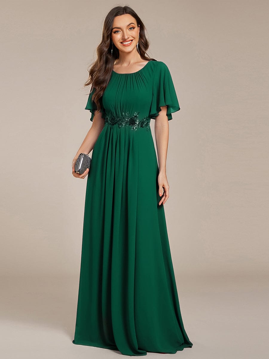 Pleated Applique Maxi Bridesmaid Dress #color_Dark Green