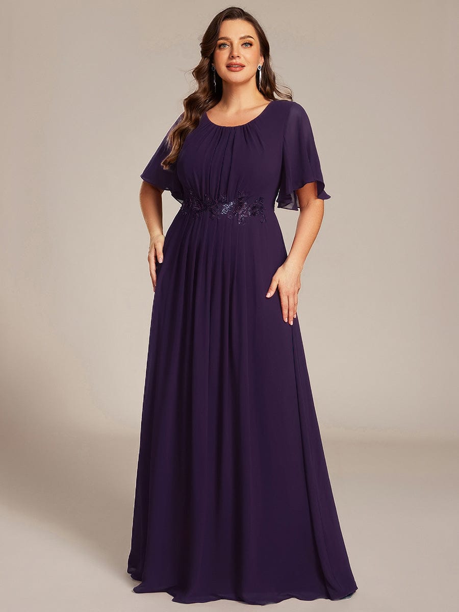 Plus Size Pleated Waist Applique Maxi Bridesmaid Dress #color_Dark Purple