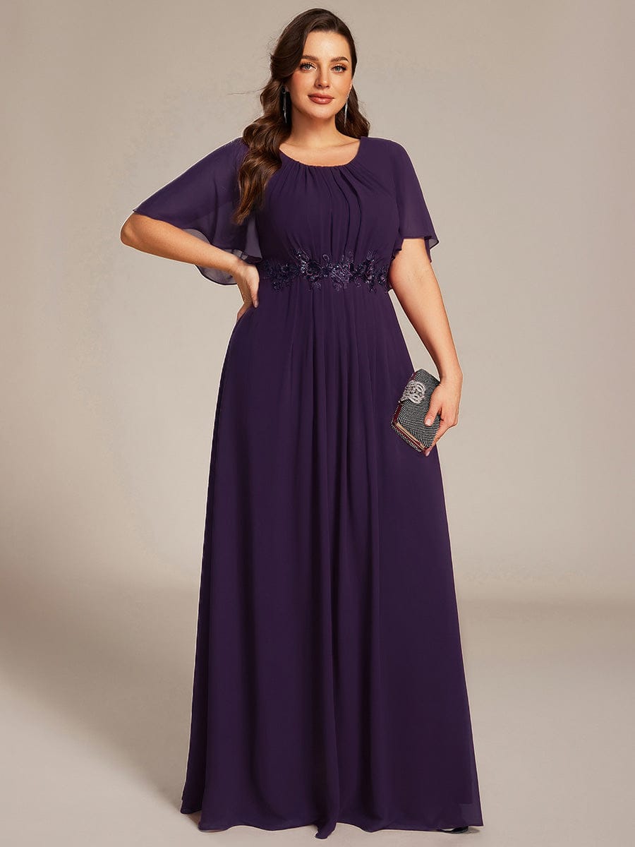 Plus Size Pleated Waist Applique Maxi Bridesmaid Dress #color_Dark Purple