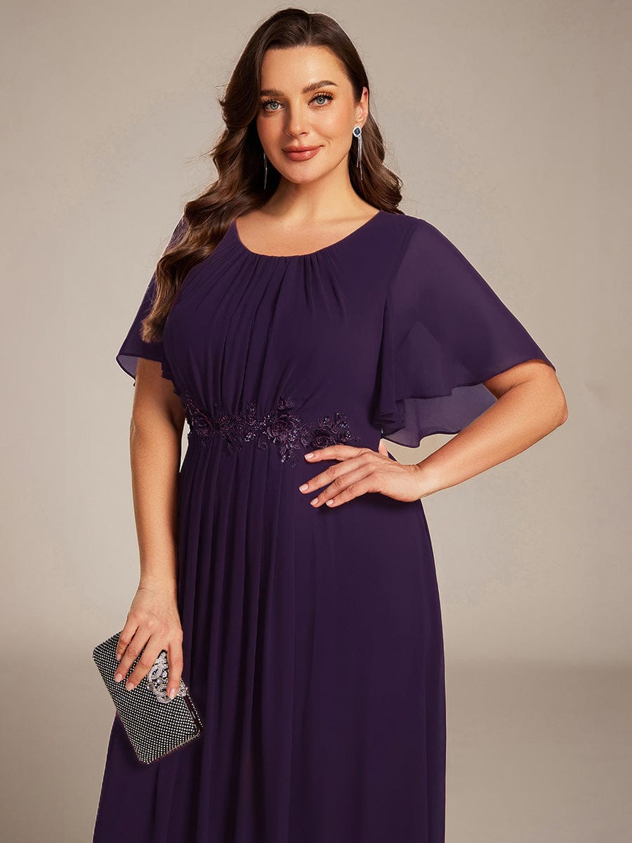Plus Size Pleated Waist Applique Chiffon Maxi Formal Dress #color_Dark Purple