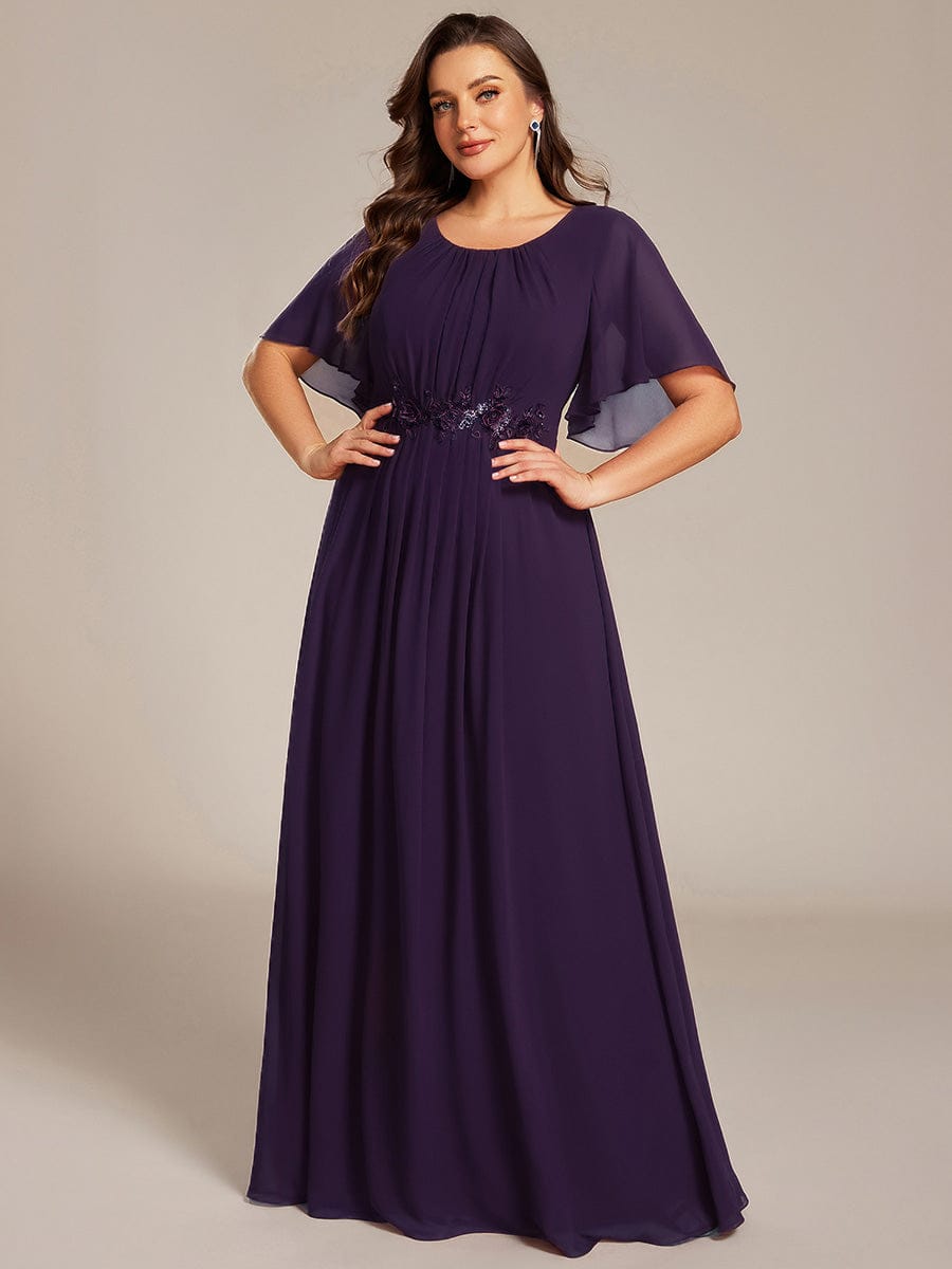Plus Size Pleated Waist Applique Chiffon Maxi Formal Dress #color_Dark Purple