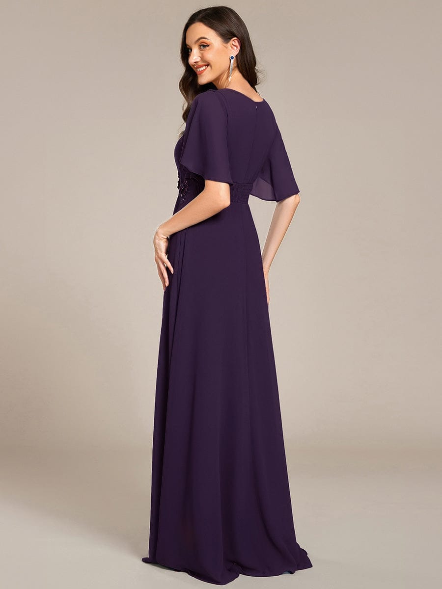 Pleated Applique Maxi Bridesmaid Dress #color_Dark Purple