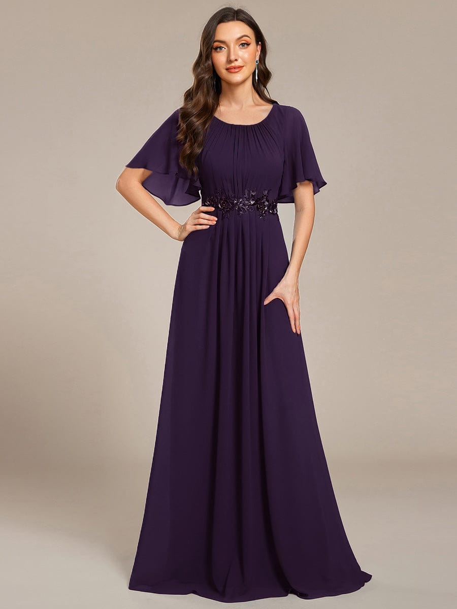 Pleated Applique Maxi Bridesmaid Dress #color_Dark Purple