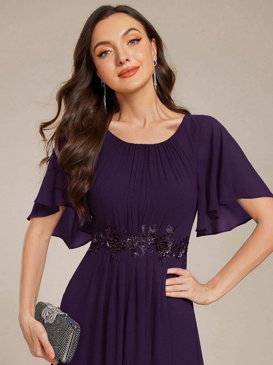 Pleated Applique Maxi Bridesmaid Dress #color_Dark Purple
