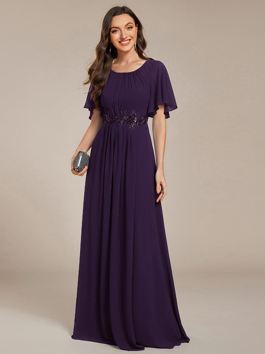 Pleated Applique Maxi Bridesmaid Dress #color_Dark Purple