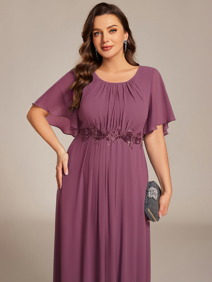 Plus Size Pleated Waist Applique Chiffon Maxi Formal Dress #color_Damson