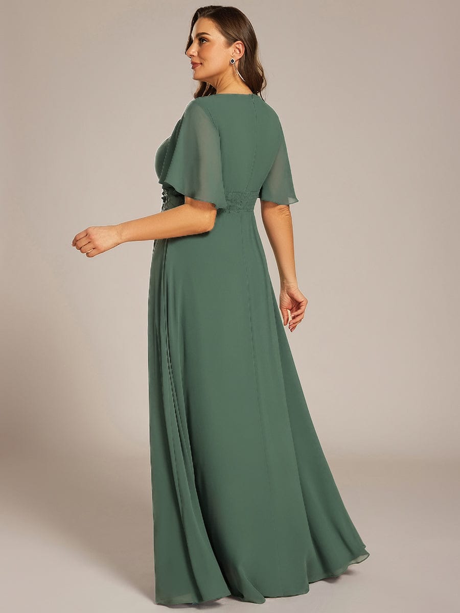 Plus Size Pleated Waist Applique Chiffon Maxi Formal Dress #color_Eucalyptus