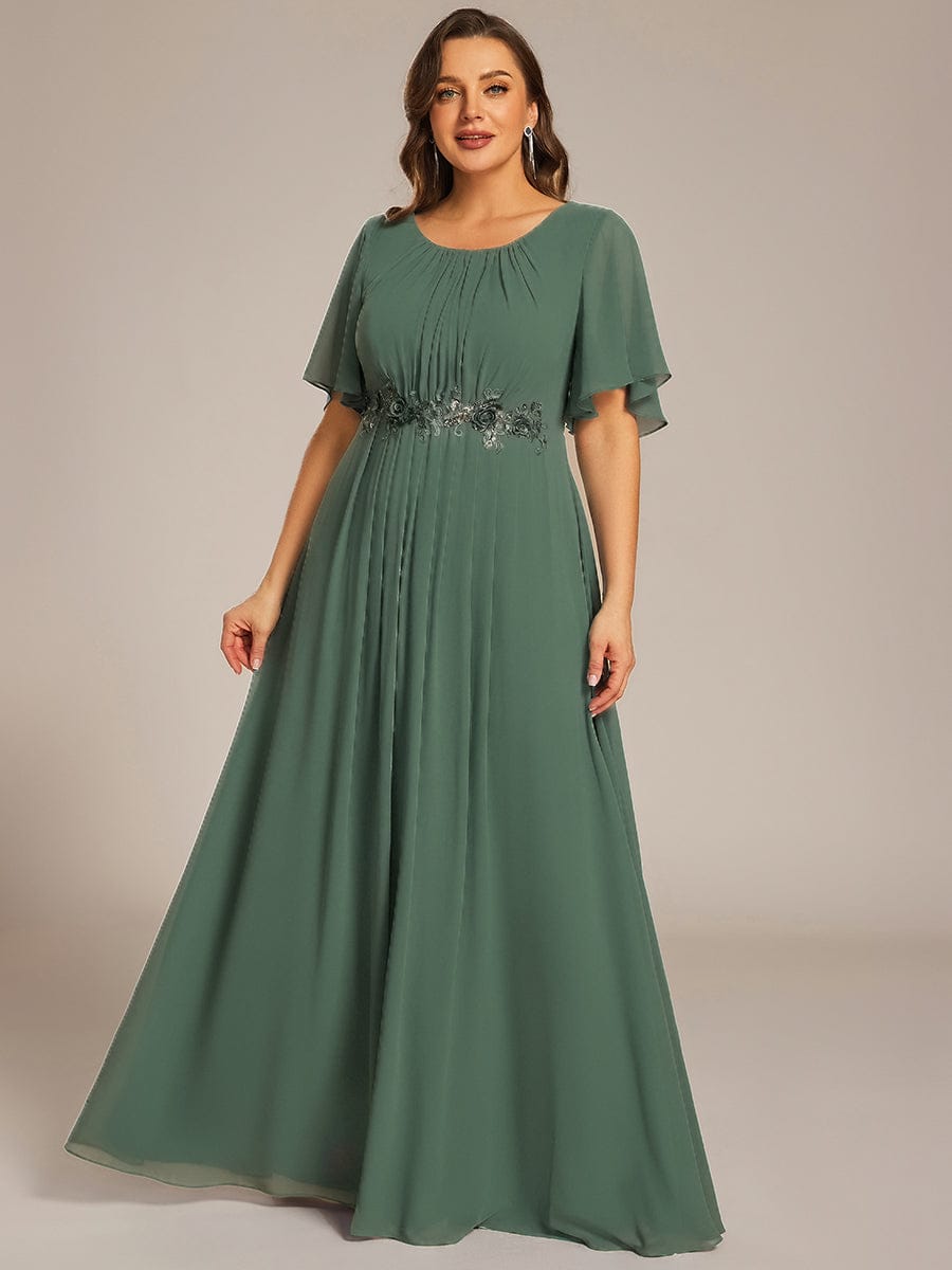 Pleated Applique Maxi Bridesmaid Dress #color_Eucalyptus