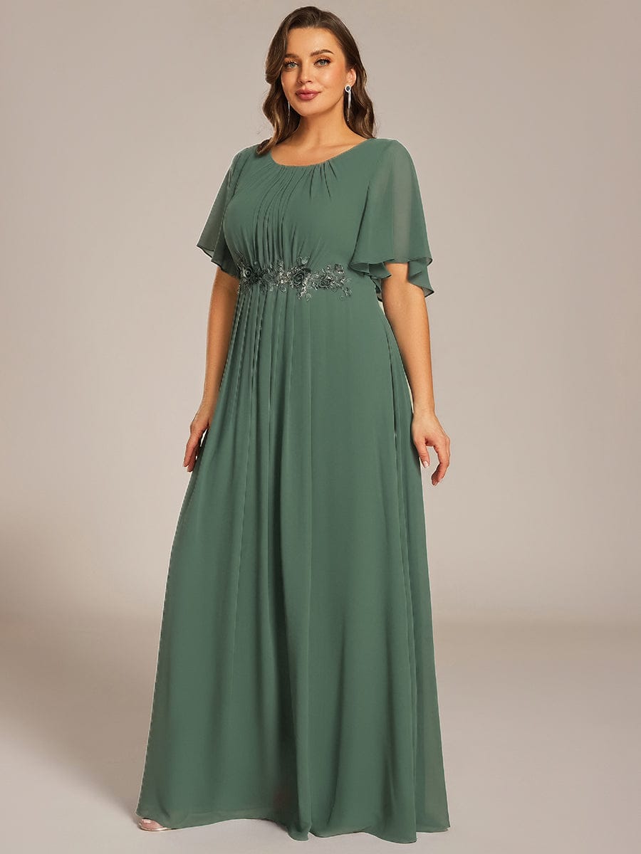 Plus Size Pleated Waist Applique Chiffon Maxi Formal Dress #color_Eucalyptus