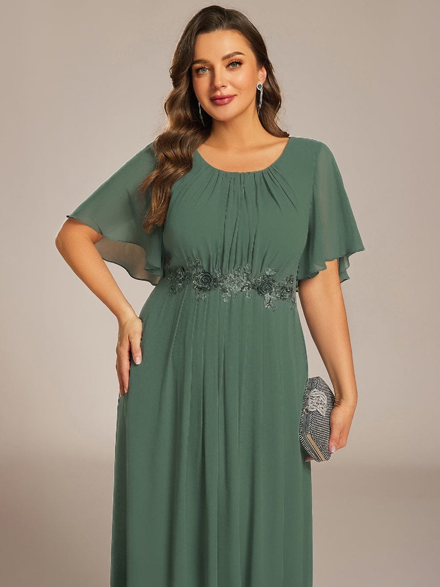 Plus Size Pleated Waist Applique Maxi Bridesmaid Dress #color_Eucalyptus