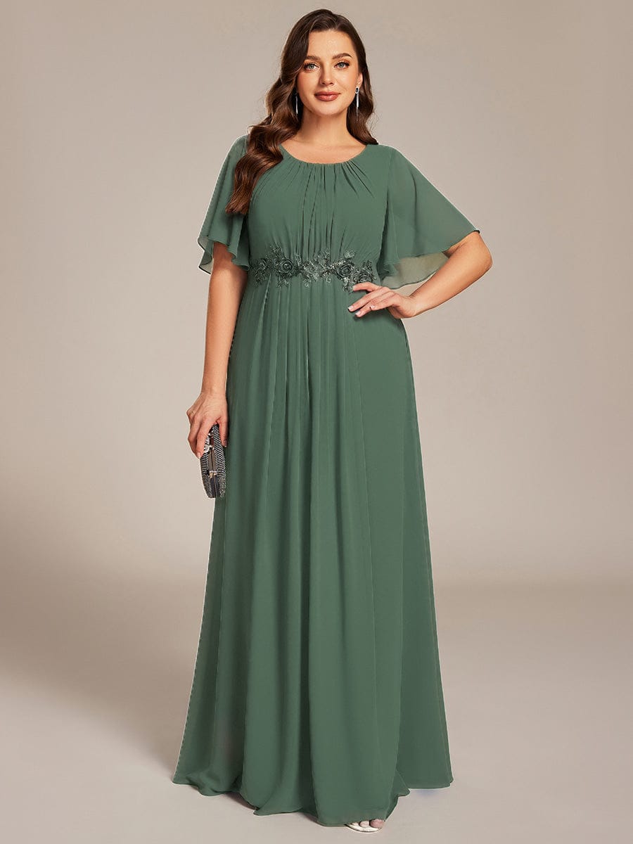 Plus Size Pleated Waist Applique Maxi Bridesmaid Dress #color_Eucalyptus