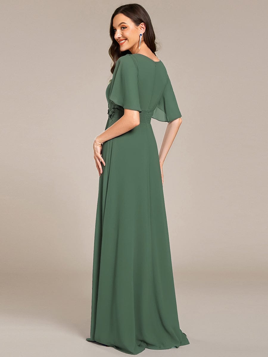 Pleated Applique Maxi Bridesmaid Dress #color_Eucalyptus