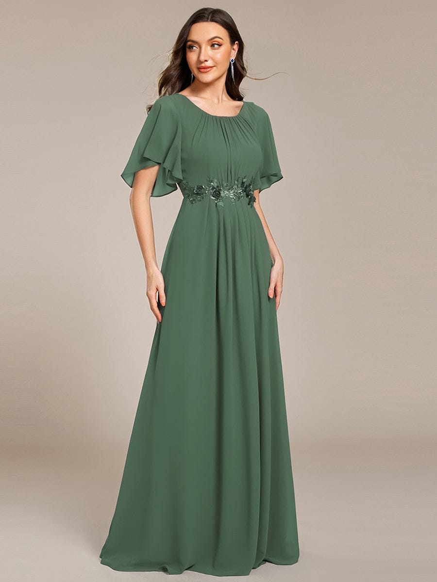 Pleated Applique Maxi Bridesmaid Dress #color_Eucalyptus
